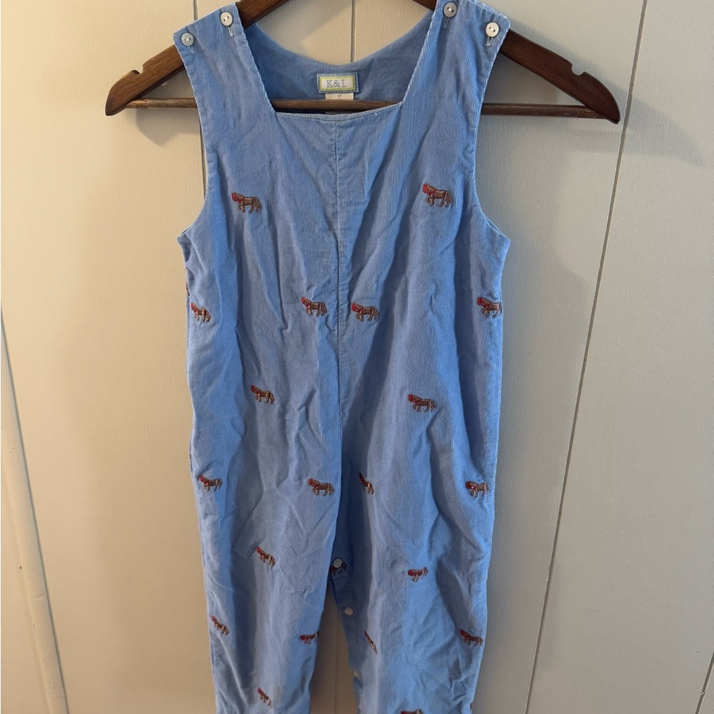 K&L Blue Overalls with Embroidered Tigers